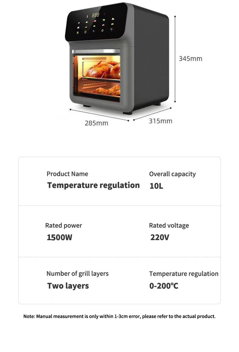 10LLarge Capacity Electric Air Fryer | Oil-Free & Automatic Household Kitchen Convection Oven | 360° Baking & Deep Fryer | Healthy Cooking Without Oil