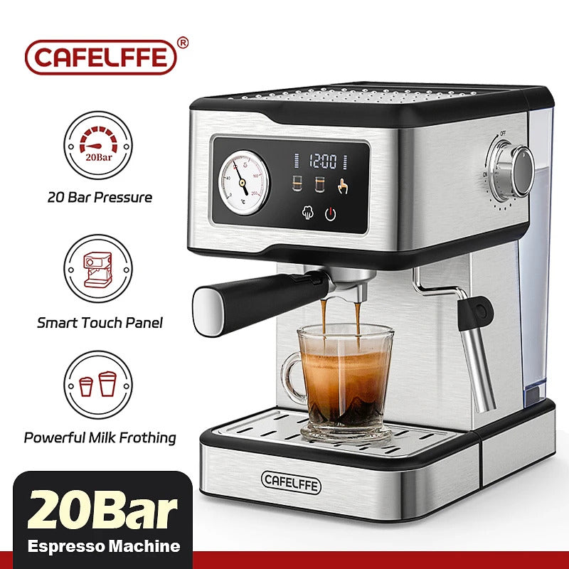 Cafelffe 2025 Espresso Coffee Machine Stainless Steel with Milk Frother & Steam Wand | Semi-Automatic Cappuccino Maker | 20Bar Pressure | Cafetera