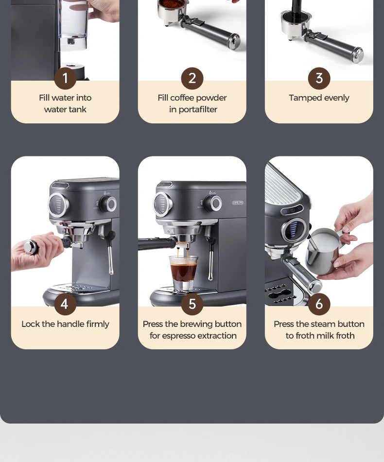 2025Cafelffe Coffee Maker 19Bar Inox Semi Automatic Super Slim ESE POD&Powder Espresso Cappuccino Machine Stainless Steel Cold/Hot2025