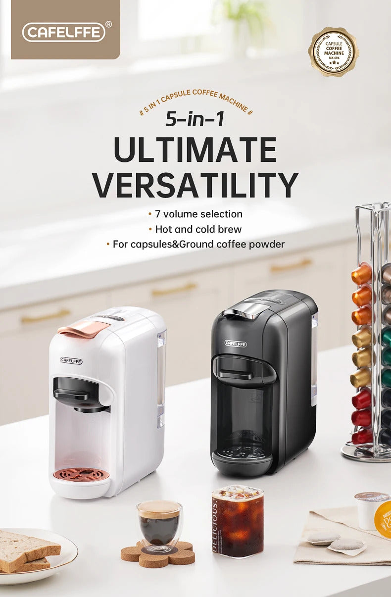 5-in-1 Coffee Machinefor Dolce Gusto, Nespresso, ESE Pods, Ground Coffee, and K-cups | 19Bar Hot & Cold Coffee Maker