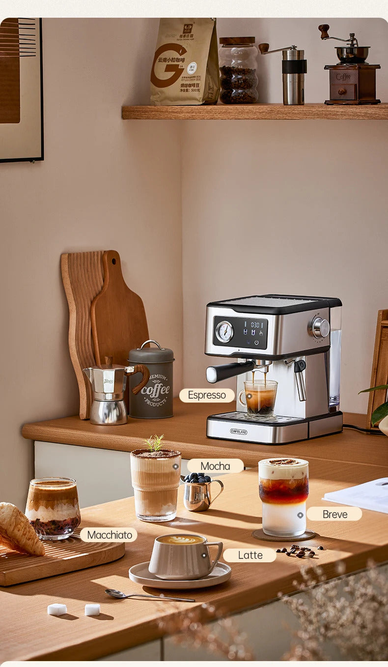 Cafelffe 2025 Espresso Coffee Machine Stainless Steel with Milk Frother & Steam Wand | Semi-Automatic Cappuccino Maker | 20Bar Pressure | Cafetera