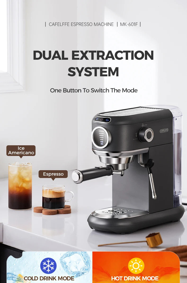 2025Cafelffe Coffee Maker 19Bar Inox Semi Automatic Super Slim ESE POD&Powder Espresso Cappuccino Machine Stainless Steel Cold/Hot2025