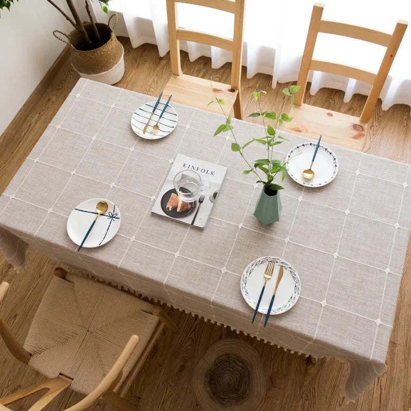 Cotton Linen Stripe Waterproof Rectangular Table Clothe