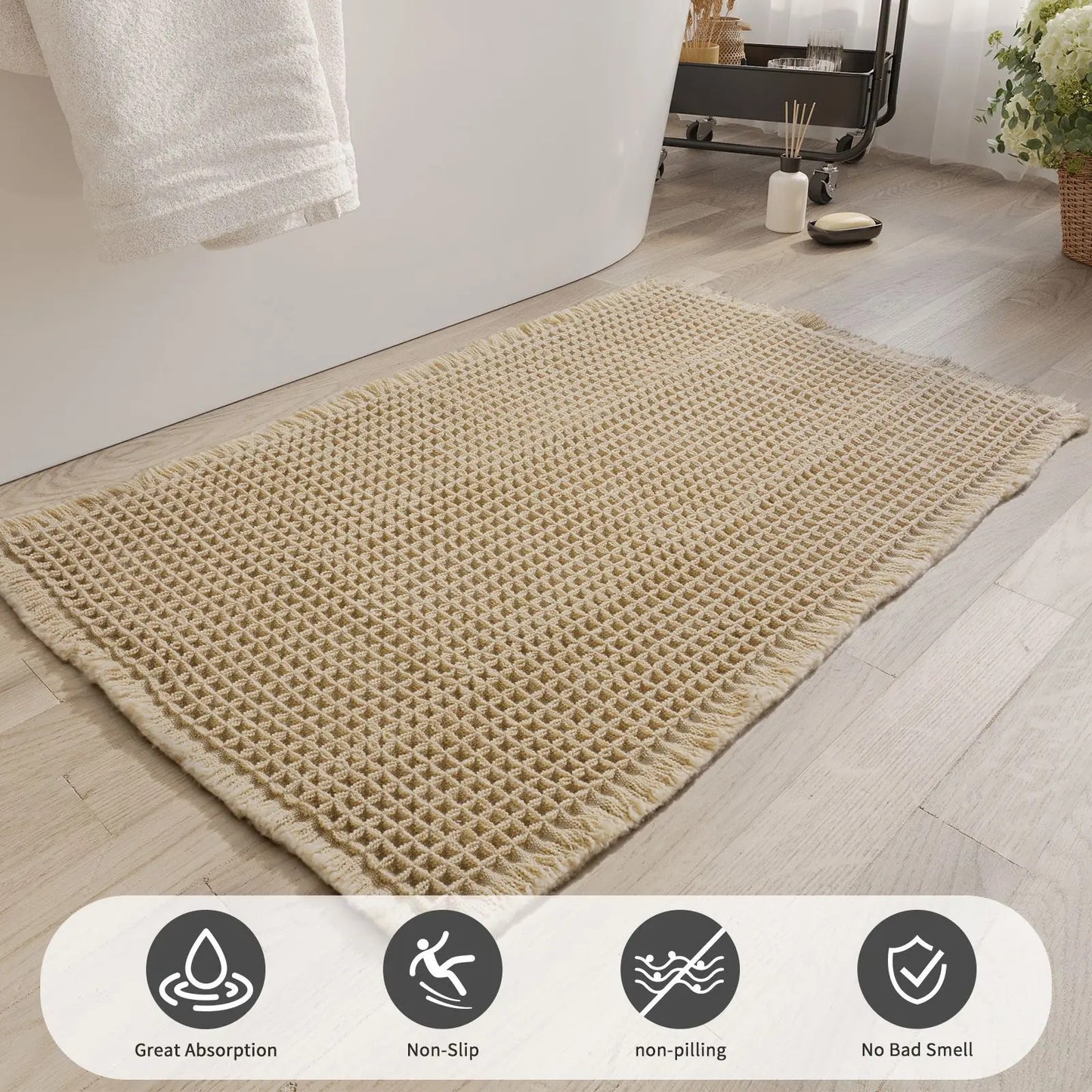 Polyester-cotton Waffle Bath Mat Bathroom Door Mat Anti-slip Foot Mats Water-absorbent, Quick-drying Floor Towel Anti-slip Rug