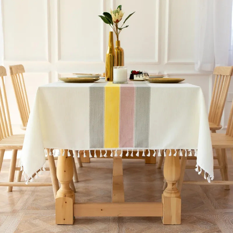 Cotton Linen Stripe Waterproof Rectangular Table Clothe