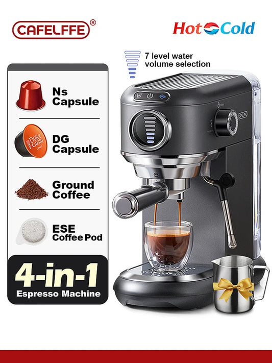2025Cafelffe 4-in-1 Coffee Maker Hot/Cold Dolce Gusto&Nespresso Capsule ESE Pod Ground Cappuccino Espresso Machine Cafetera 19 Bar2025