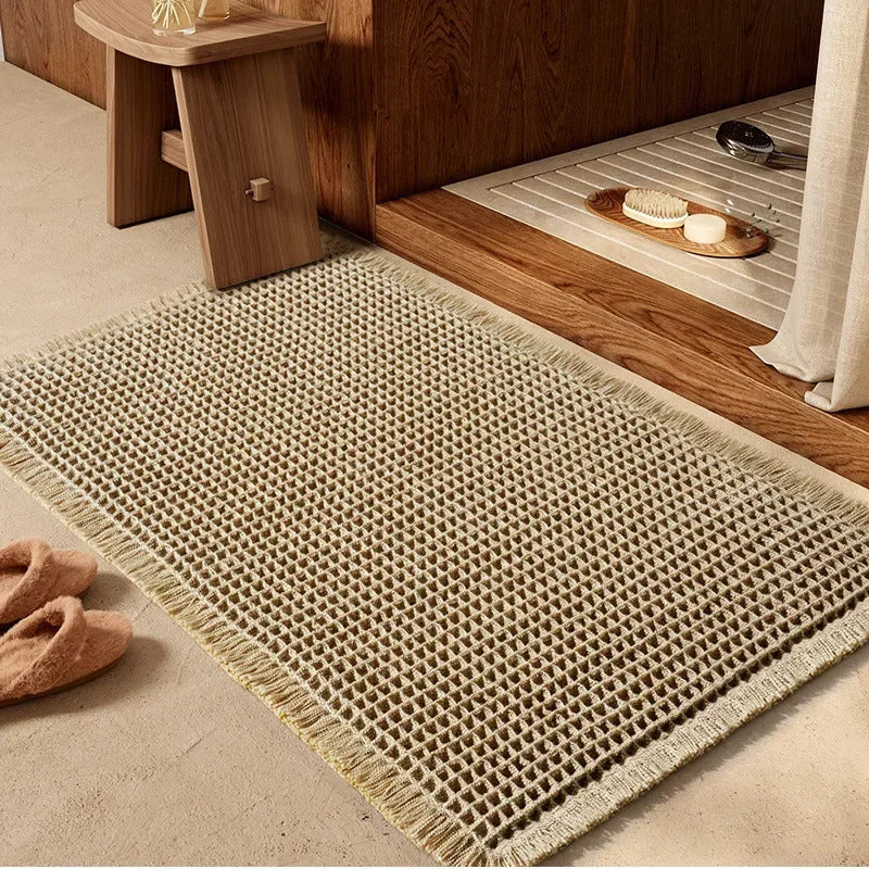 Polyester-cotton Waffle Bath Mat Bathroom Door Mat Anti-slip Foot Mats Water-absorbent, Quick-drying Floor Towel Anti-slip Rug