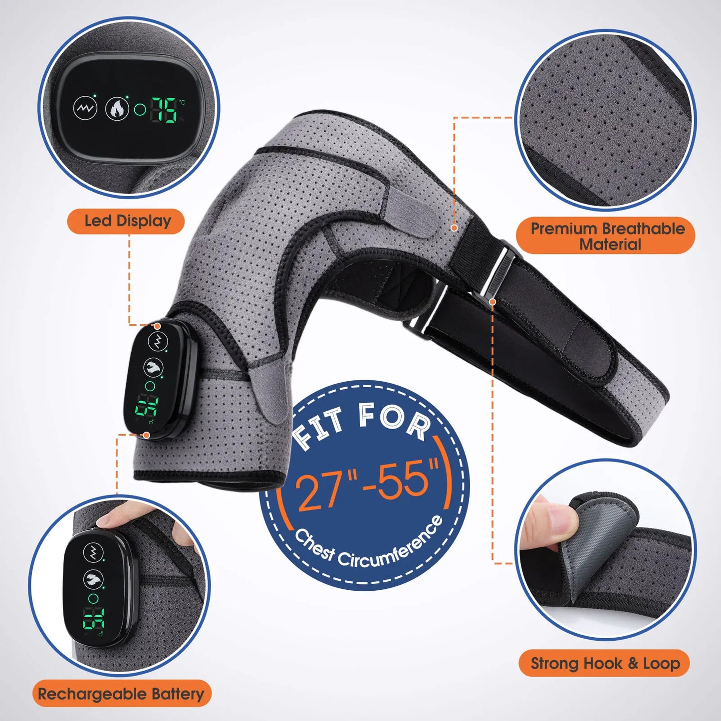 Electric Shoulder Massager Heating Vibration Massage Belt Thermal Physiotherapy Brace Knee Arthritis Pain Relief Rechargeable