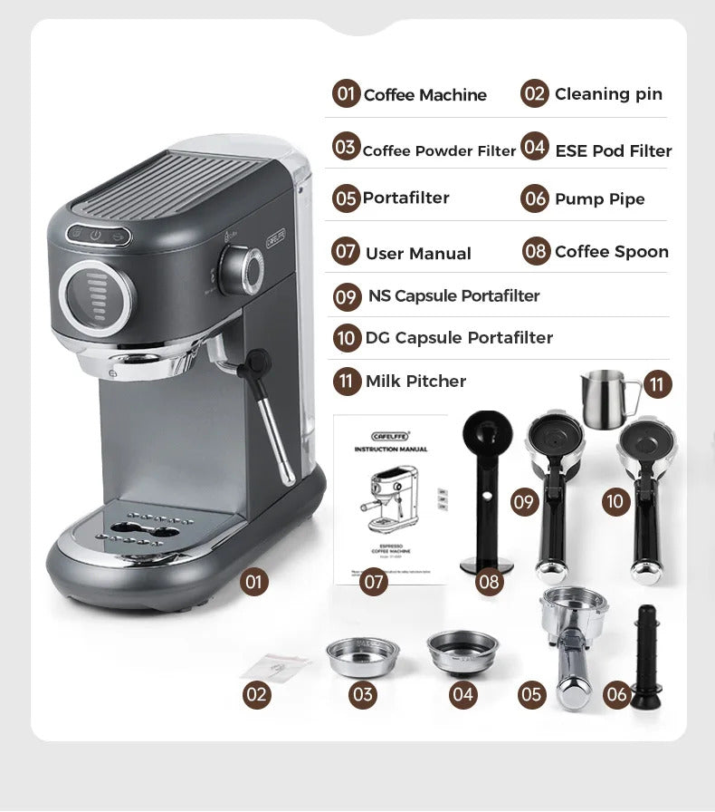 2025Cafelffe 4-in-1 Coffee Maker Hot/Cold Dolce Gusto&Nespresso Capsule ESE Pod Ground Cappuccino Espresso Machine Cafetera 19 Bar2025
