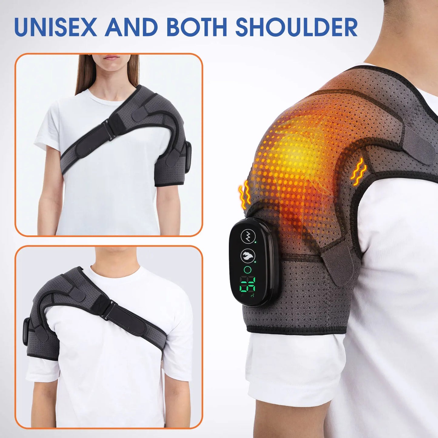 Electric Shoulder Massager Heating Vibration Massage Belt Thermal Physiotherapy Brace Knee Arthritis Pain Relief Rechargeable