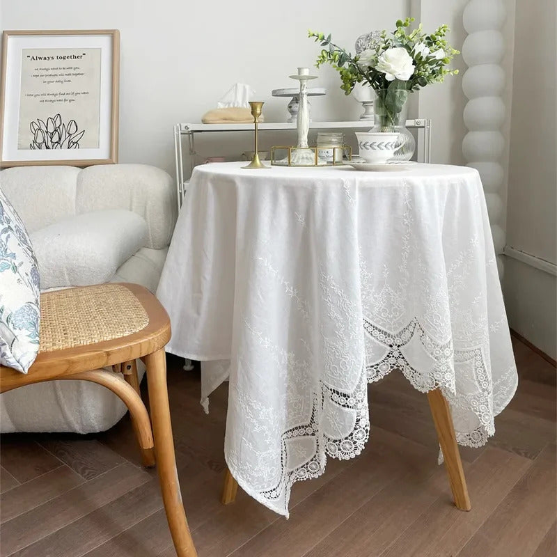 Embroidery 100% Cotton Lace White Flower Tablecloth for Home Wedding Party Decoration Table Cloth Luxurious Table Cover
