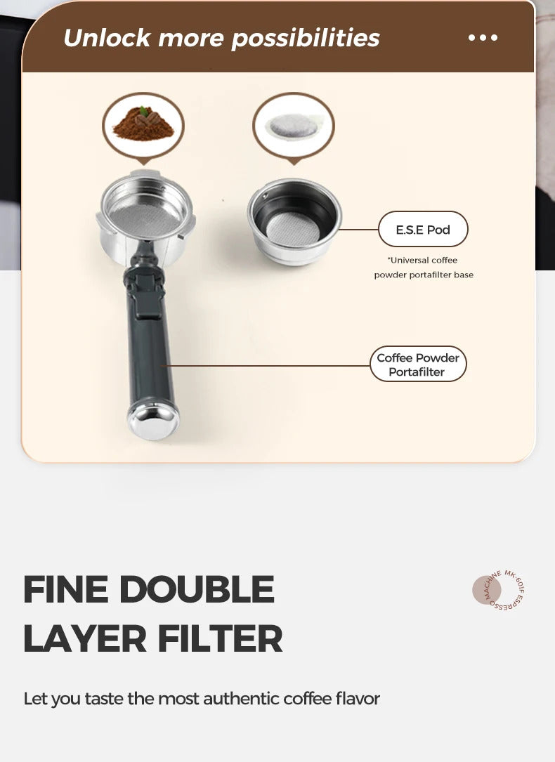 2025Cafelffe Coffee Maker 19Bar Inox Semi Automatic Super Slim ESE POD&Powder Espresso Cappuccino Machine Stainless Steel Cold/Hot2025