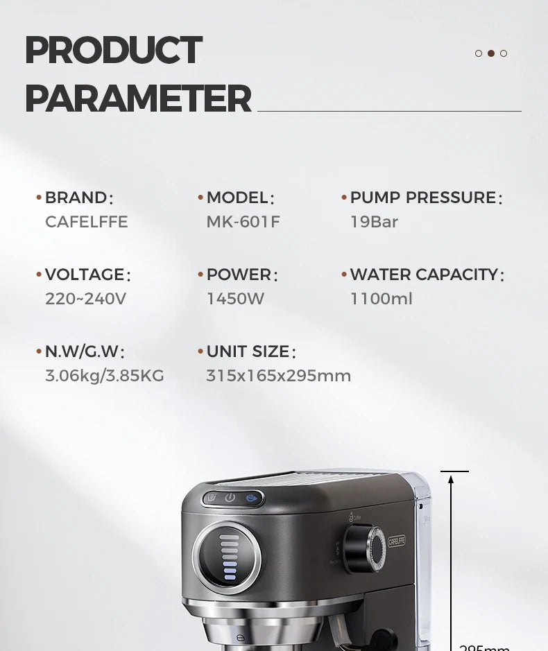 2025Cafelffe Coffee Maker 19Bar Inox Semi Automatic Super Slim ESE POD&Powder Espresso Cappuccino Machine Stainless Steel Cold/Hot2025