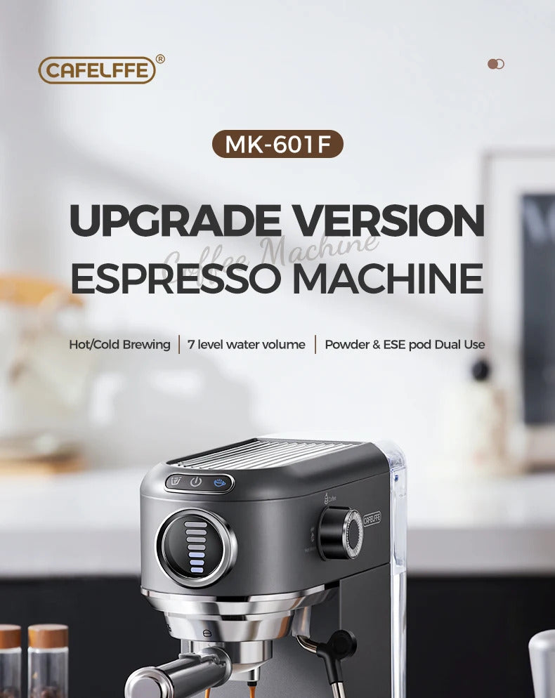 2025Cafelffe Coffee Maker 19Bar Inox Semi Automatic Super Slim ESE POD&Powder Espresso Cappuccino Machine Stainless Steel Cold/Hot2025