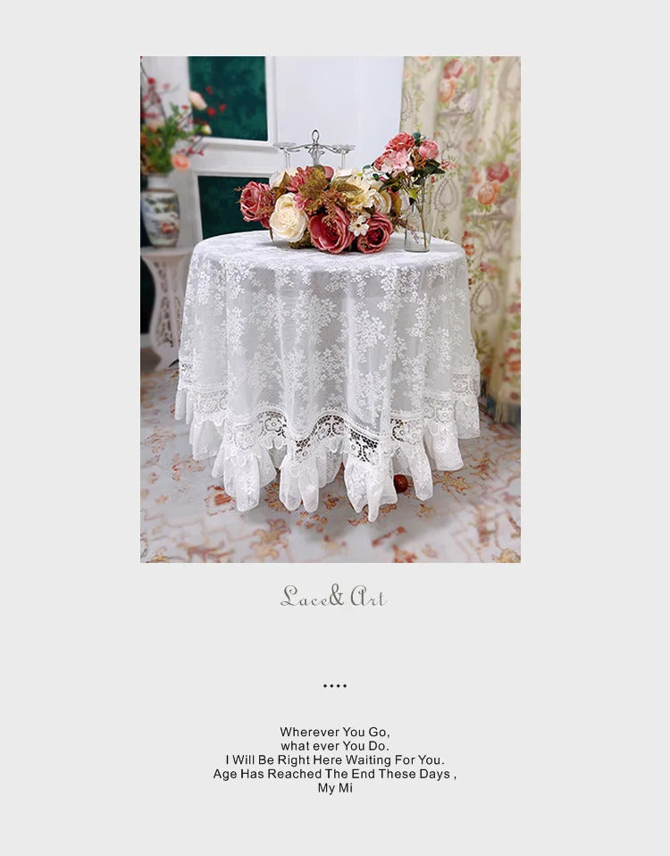 Round White Lace Table Cloth Yarn Dining Table Cover Romantic French Embroidered Tablecloth Tea Table Juppe Wedding Decoration