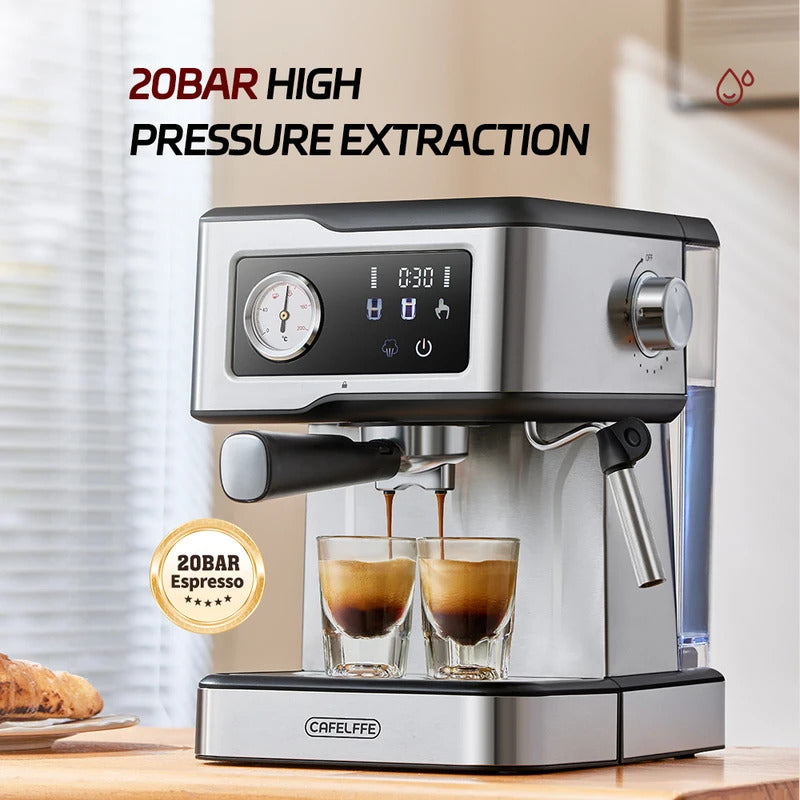 Cafelffe 2025 Espresso Coffee Machine Stainless Steel with Milk Frother & Steam Wand | Semi-Automatic Cappuccino Maker | 20Bar Pressure | Cafetera