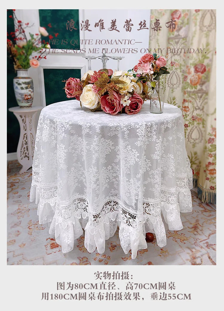 Round White Lace Table Cloth Yarn Dining Table Cover Romantic French Embroidered Tablecloth Tea Table Juppe Wedding Decoration