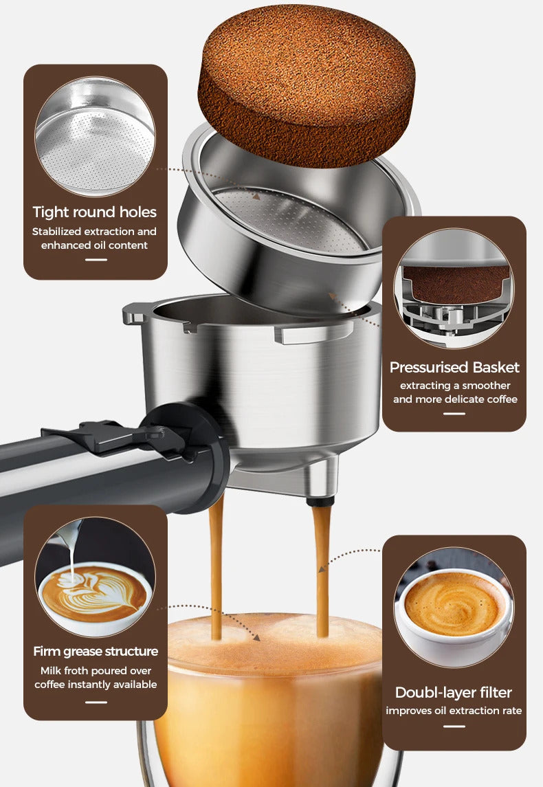 2025Cafelffe Coffee Maker 19Bar Inox Semi Automatic Super Slim ESE POD&Powder Espresso Cappuccino Machine Stainless Steel Cold/Hot2025