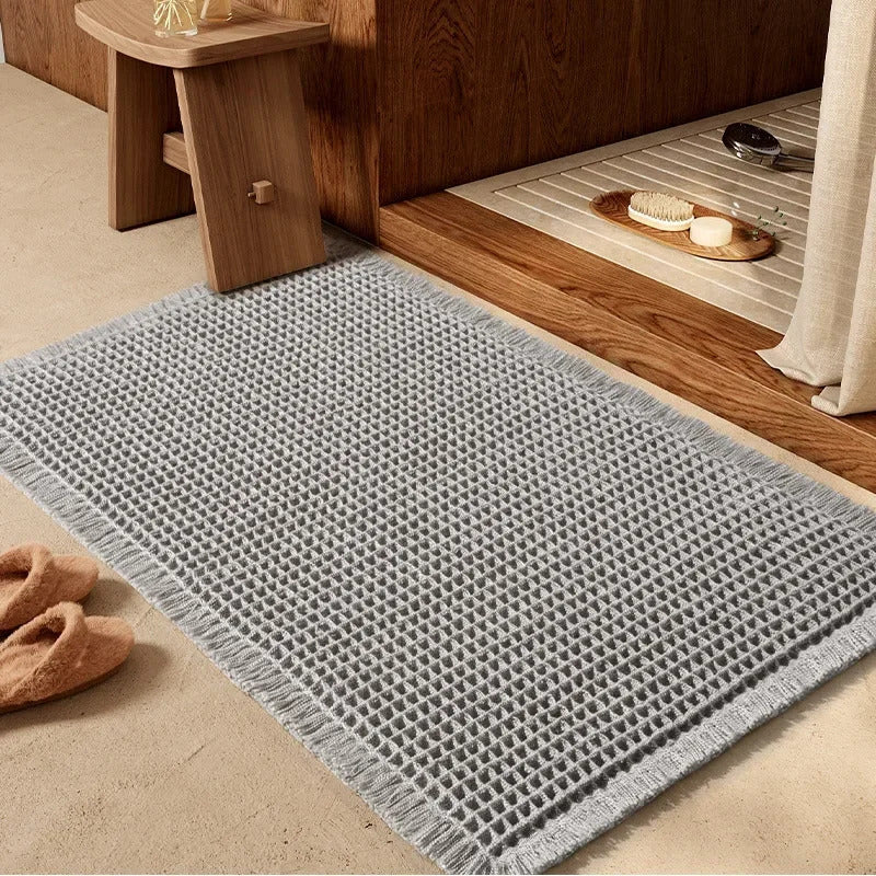 Polyester-cotton Waffle Bath Mat Bathroom Door Mat Anti-slip Foot Mats Water-absorbent, Quick-drying Floor Towel Anti-slip Rug
