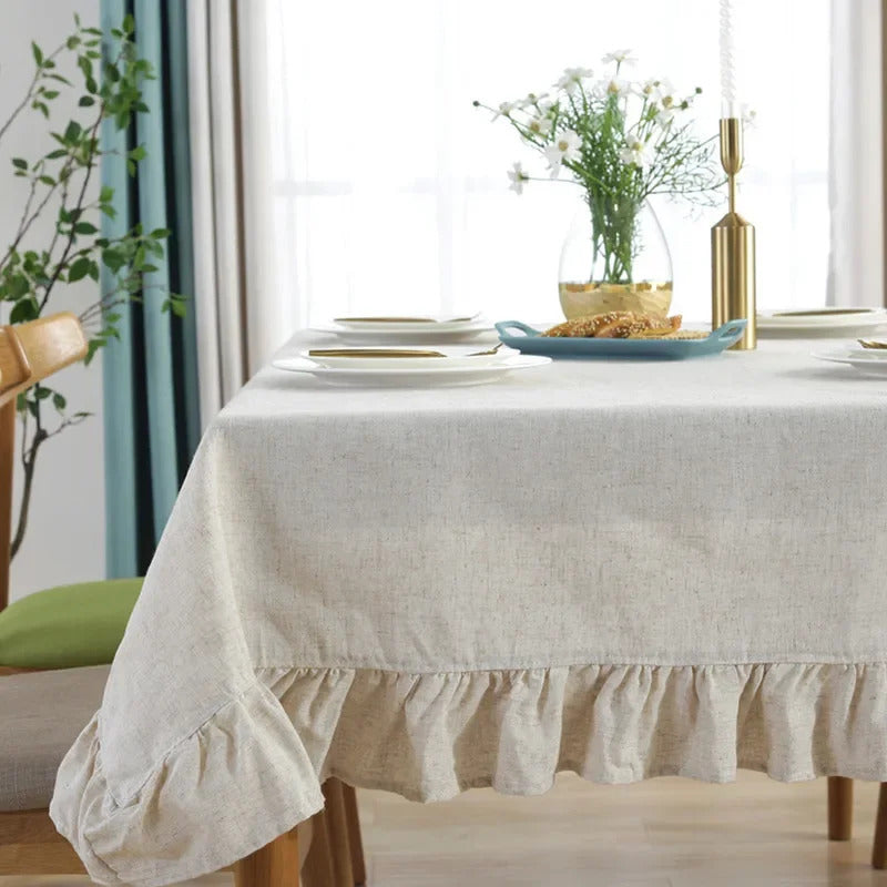 Cotton Linen Ruffled Tablecloth