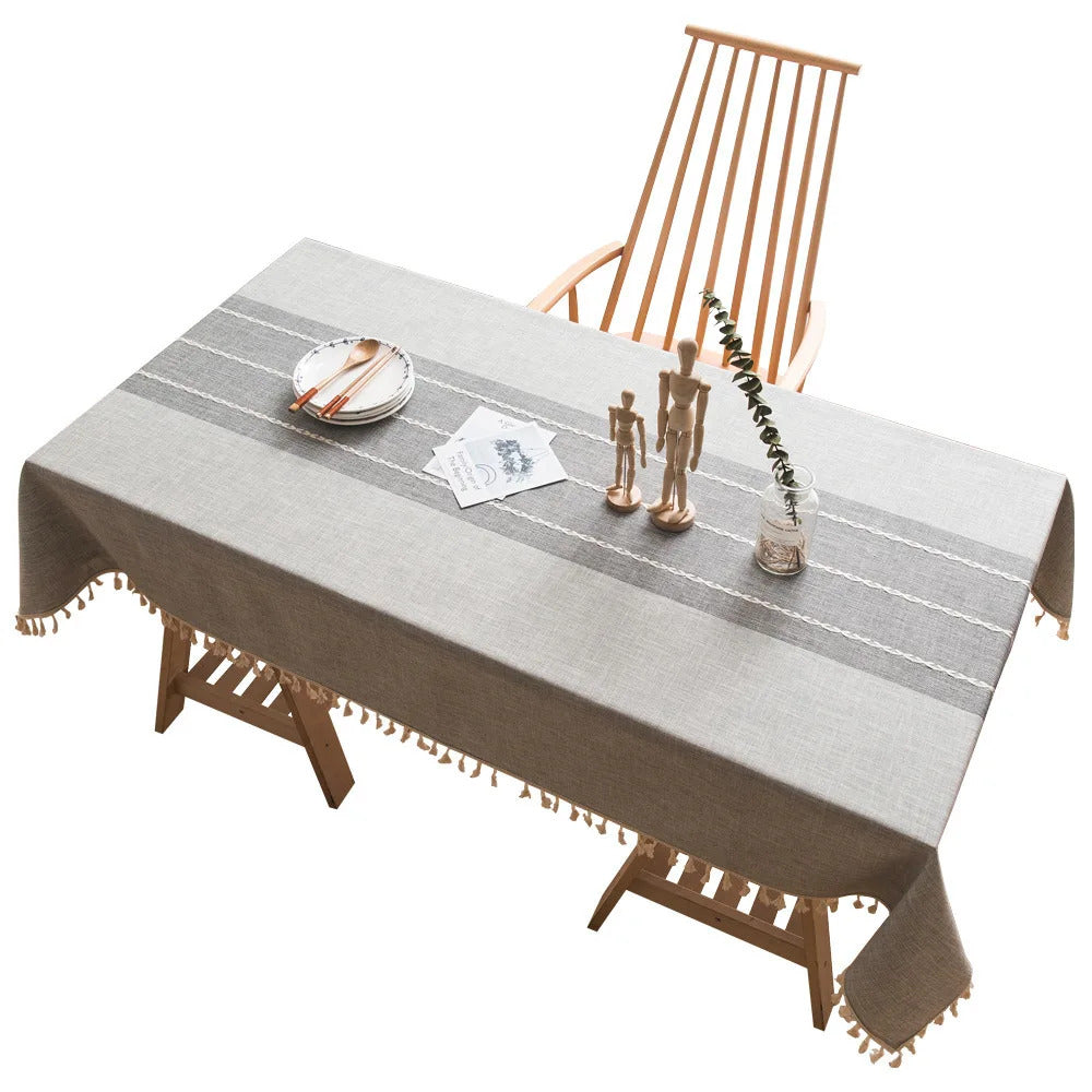 Cotton Linen Stripe Waterproof Rectangular Table Clothe