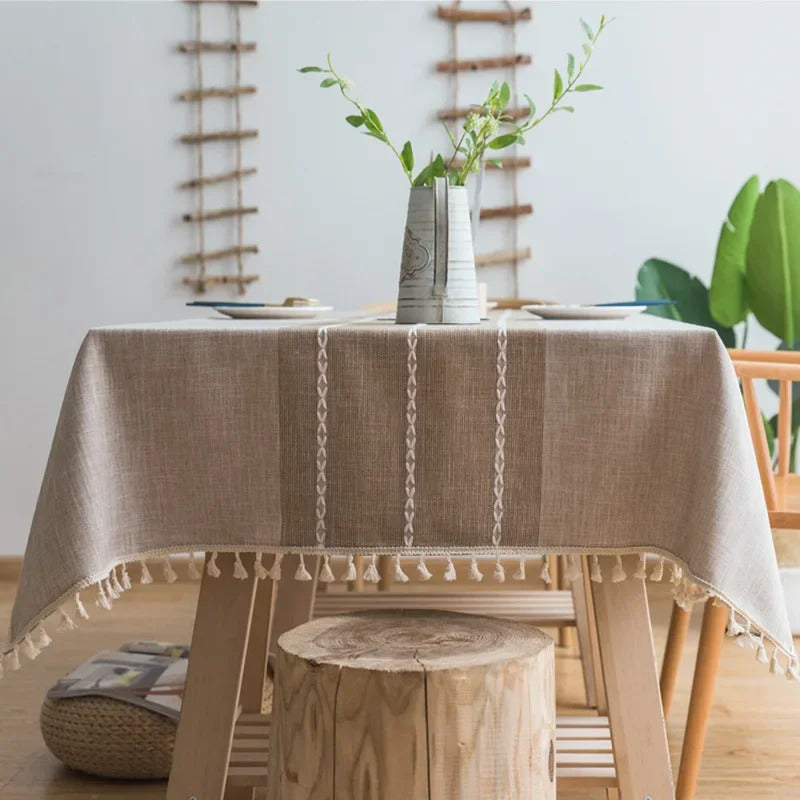 Cotton Linen Stripe Waterproof Rectangular Table Clothe