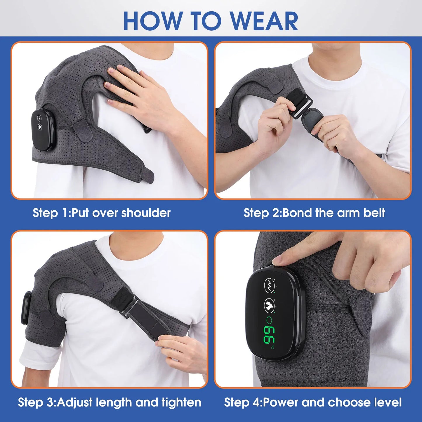 Electric Shoulder Massager Heating Vibration Massage Belt Thermal Physiotherapy Brace Knee Arthritis Pain Relief Rechargeable