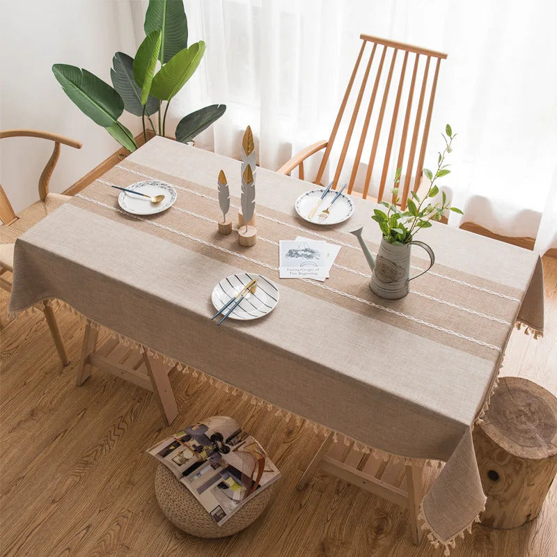 Cotton Linen Stripe Waterproof Rectangular Table Clothe