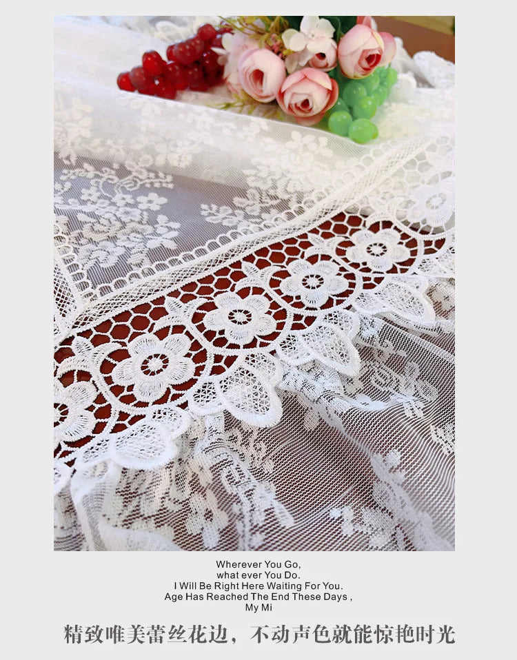 Round White Lace Table Cloth Yarn Dining Table Cover Romantic French Embroidered Tablecloth Tea Table Juppe Wedding Decoration