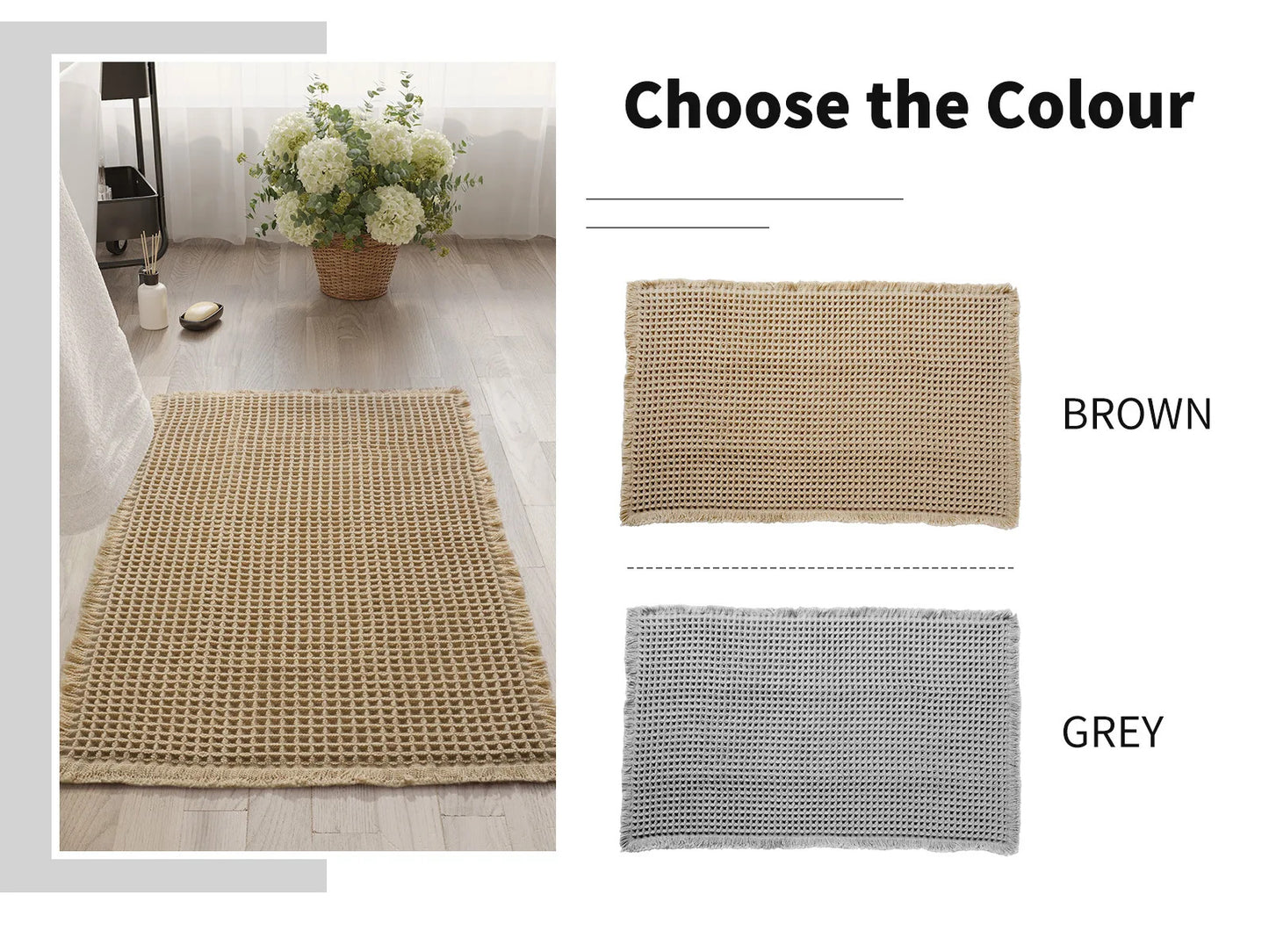 Polyester-cotton Waffle Bath Mat Bathroom Door Mat Anti-slip Foot Mats Water-absorbent, Quick-drying Floor Towel Anti-slip Rug
