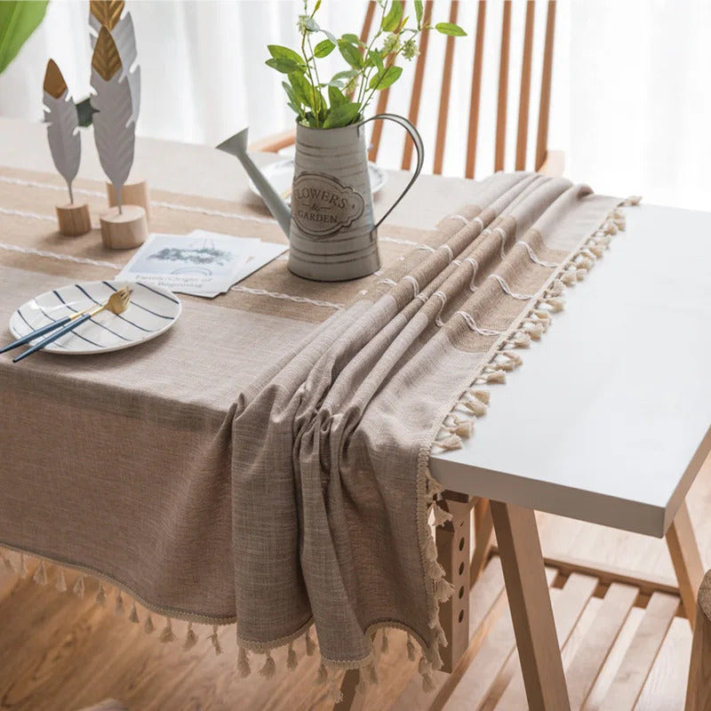 Cotton Linen Stripe Waterproof Rectangular Table Clothe