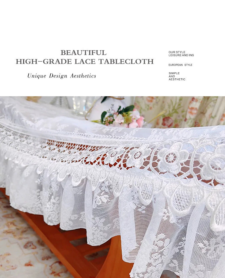 Round White Lace Table Cloth Yarn Dining Table Cover Romantic French Embroidered Tablecloth Tea Table Juppe Wedding Decoration