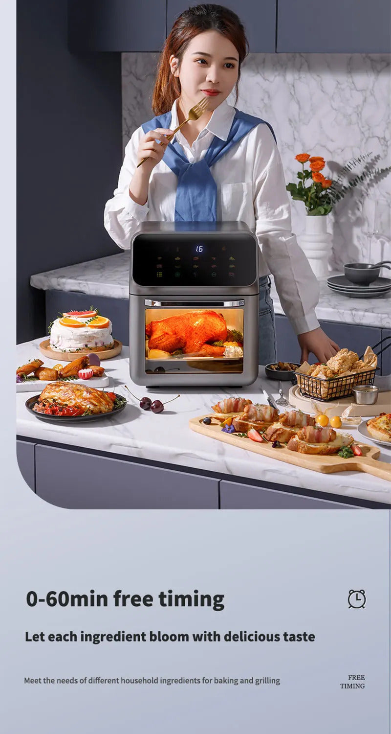 10LLarge Capacity Electric Air Fryer | Oil-Free & Automatic Household Kitchen Convection Oven | 360° Baking & Deep Fryer | Healthy Cooking Without Oil