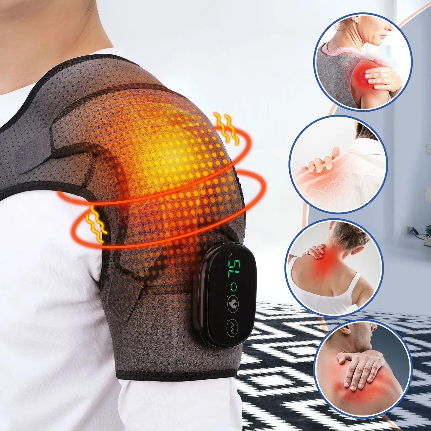 Electric Shoulder Massager Heating Vibration Massage Belt Thermal Physiotherapy Brace Knee Arthritis Pain Relief Rechargeable