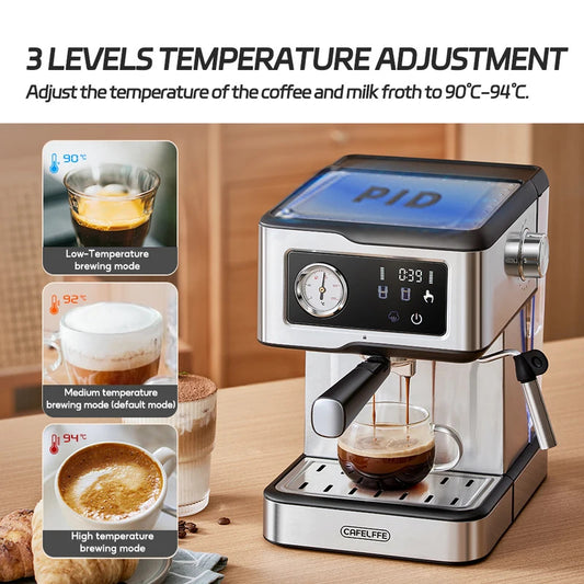 Cafelffe 2025 Espresso Coffee Machine Stainless Steel with Milk Frother & Steam Wand | Semi-Automatic Cappuccino Maker | 20Bar Pressure | Cafetera