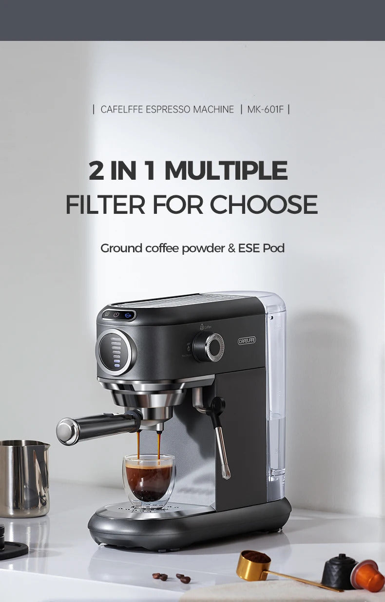 2025Cafelffe Coffee Maker 19Bar Inox Semi Automatic Super Slim ESE POD&Powder Espresso Cappuccino Machine Stainless Steel Cold/Hot2025