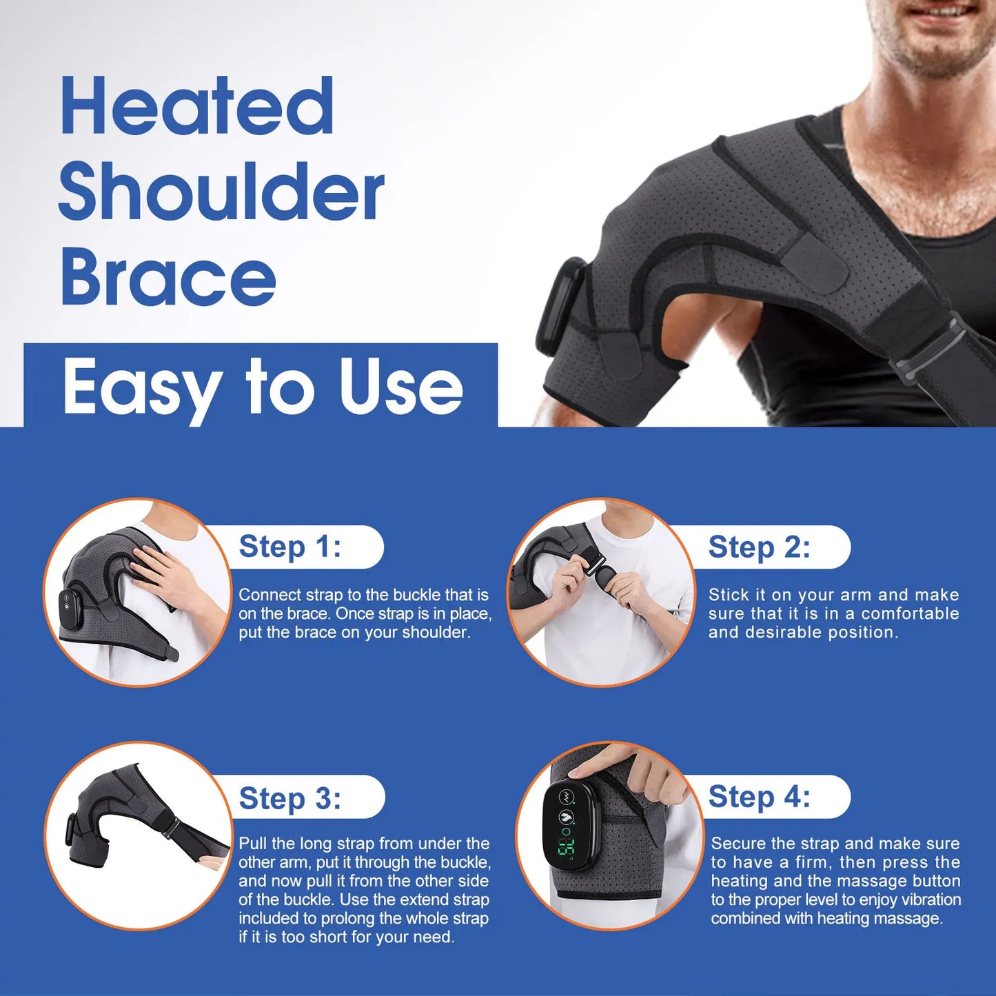 Electric Shoulder Massager Heating Vibration Massage Belt Thermal Physiotherapy Brace Knee Arthritis Pain Relief Rechargeable