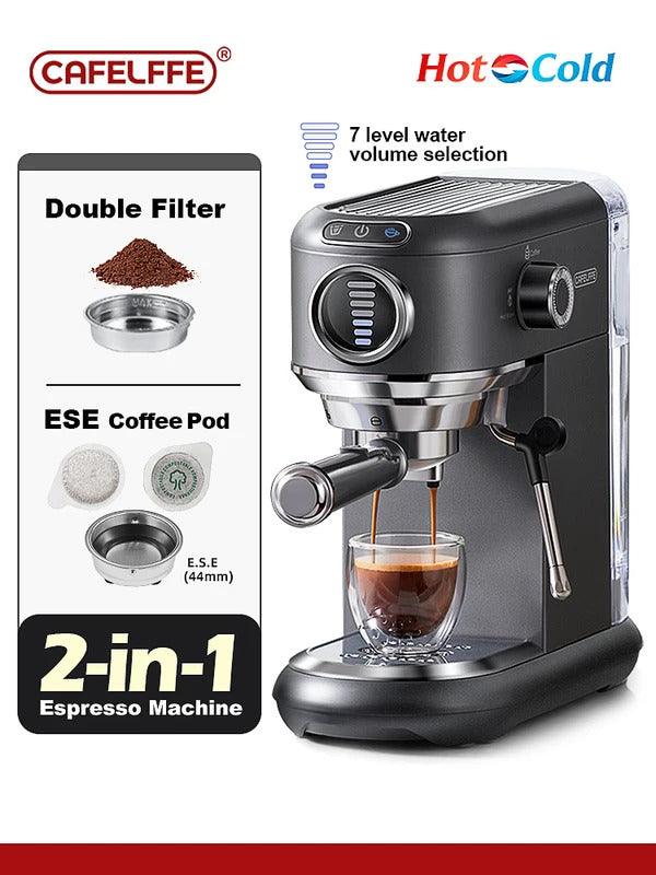 2025Cafelffe Coffee Maker 19Bar Inox Semi Automatic Super Slim ESE POD&Powder Espresso Cappuccino Machine Stainless Steel Cold/Hot2025
