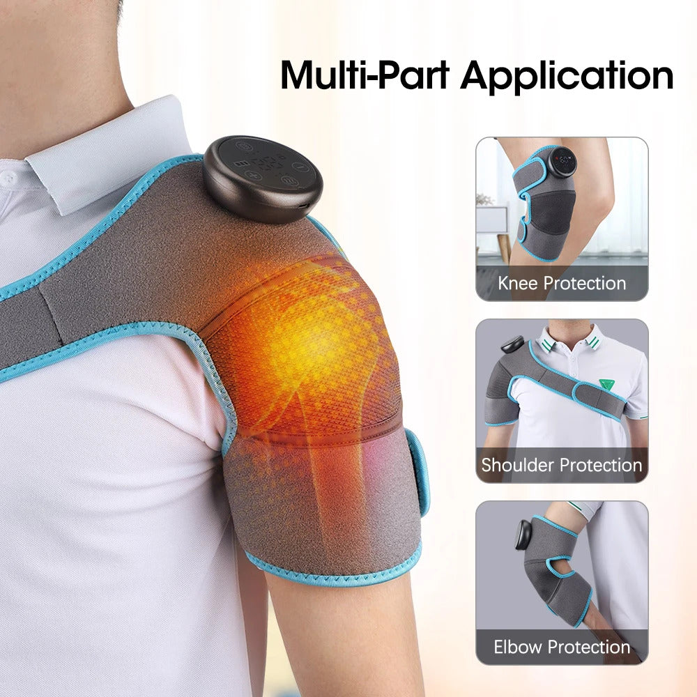 Electric Shoulder Massager Heating Vibration Massage Belt Thermal Physiotherapy Brace Knee Arthritis Pain Relief Rechargeable
