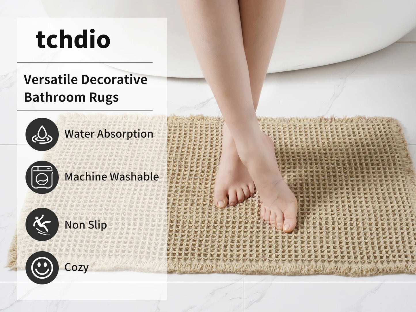 Polyester-cotton Waffle Bath Mat Bathroom Door Mat Anti-slip Foot Mats Water-absorbent, Quick-drying Floor Towel Anti-slip Rug
