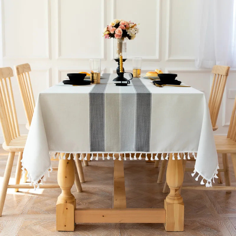 Cotton Linen Stripe Waterproof Rectangular Table Clothe