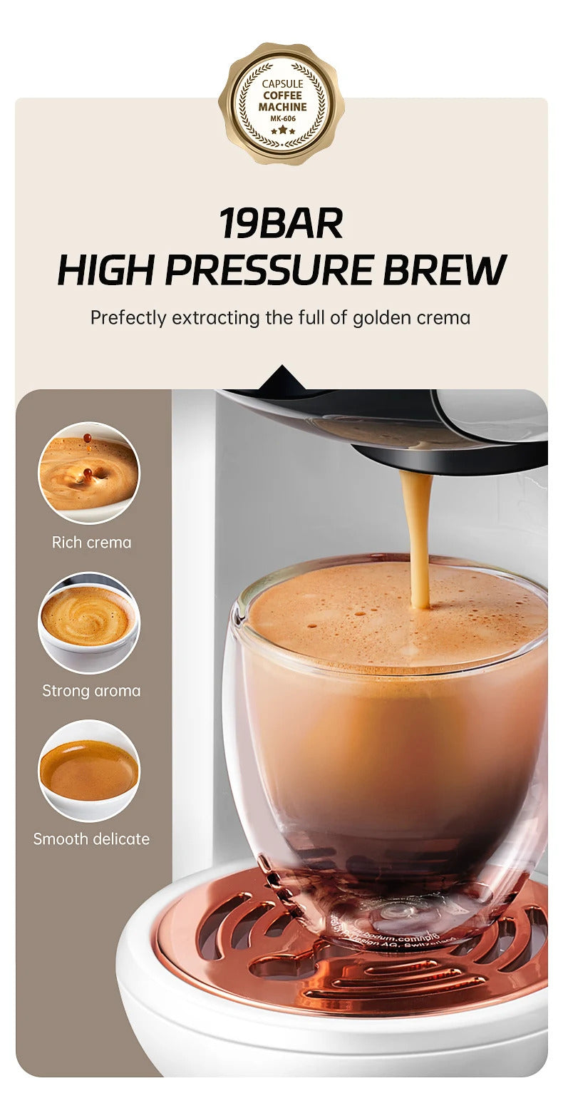 5-in-1 Coffee Machinefor Dolce Gusto, Nespresso, ESE Pods, Ground Coffee, and K-cups | 19Bar Hot & Cold Coffee Maker