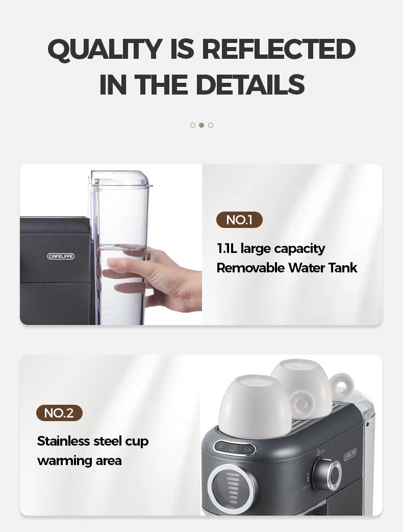 2025Cafelffe Coffee Maker 19Bar Inox Semi Automatic Super Slim ESE POD&Powder Espresso Cappuccino Machine Stainless Steel Cold/Hot2025