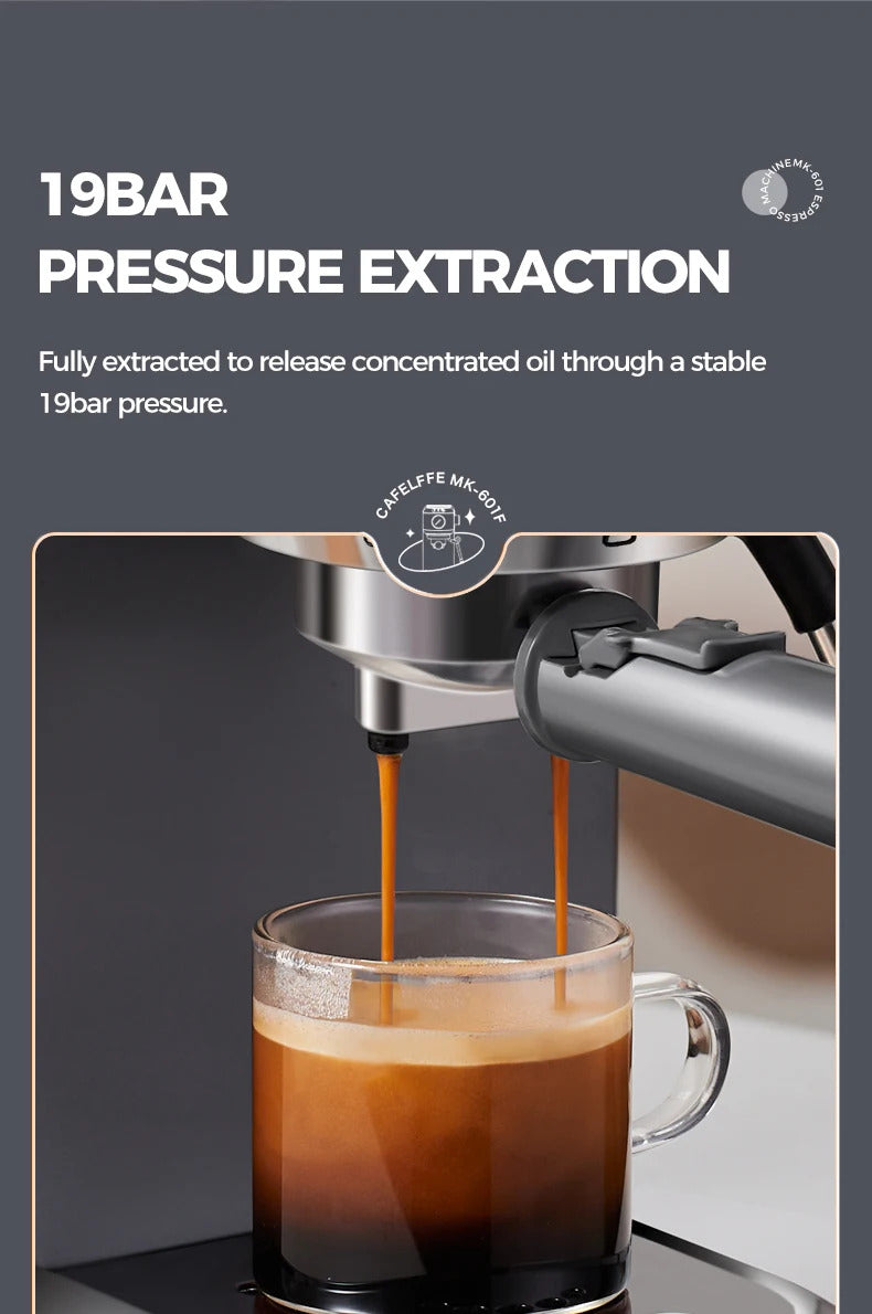 2025Cafelffe Coffee Maker 19Bar Inox Semi Automatic Super Slim ESE POD&Powder Espresso Cappuccino Machine Stainless Steel Cold/Hot2025
