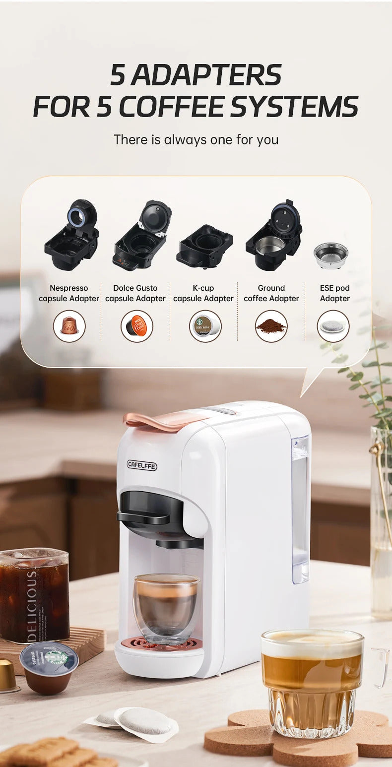 5-in-1 Coffee Machinefor Dolce Gusto, Nespresso, ESE Pods, Ground Coffee, and K-cups | 19Bar Hot & Cold Coffee Maker