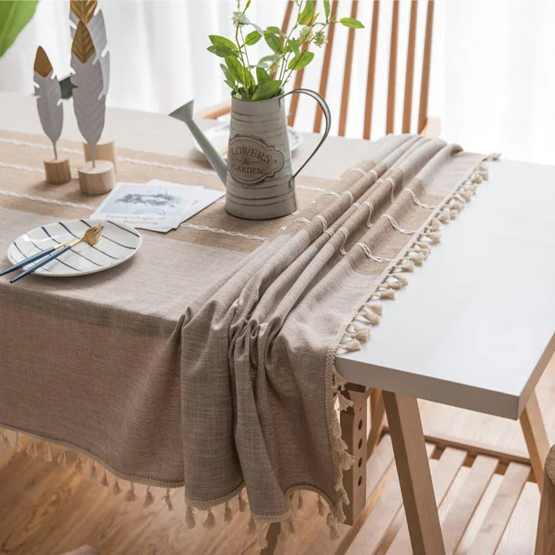 Cotton Linen Stripe Waterproof Rectangular Table Clothe