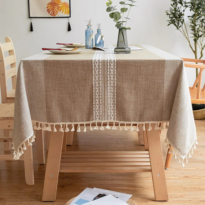 Cotton Linen Stripe Waterproof Rectangular Table Clothe