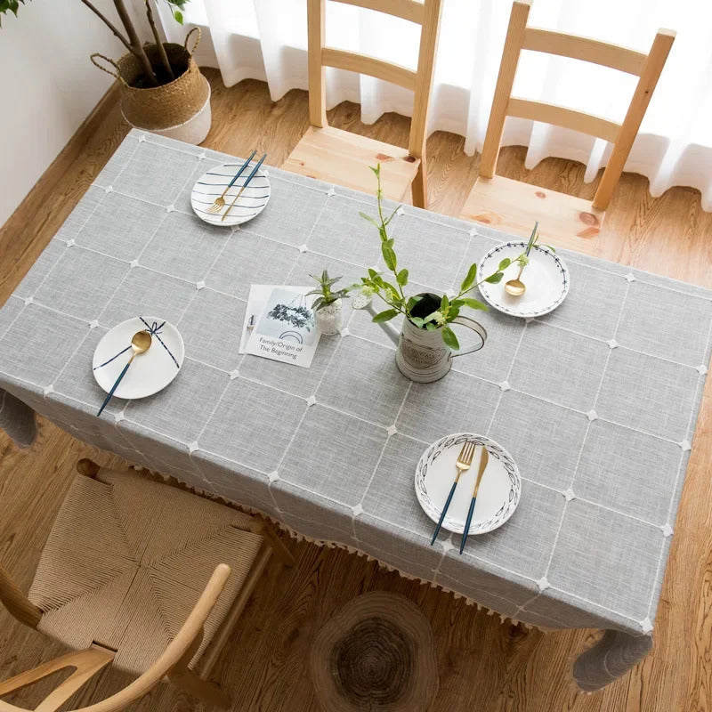Cotton Linen Stripe Waterproof Rectangular Table Clothe