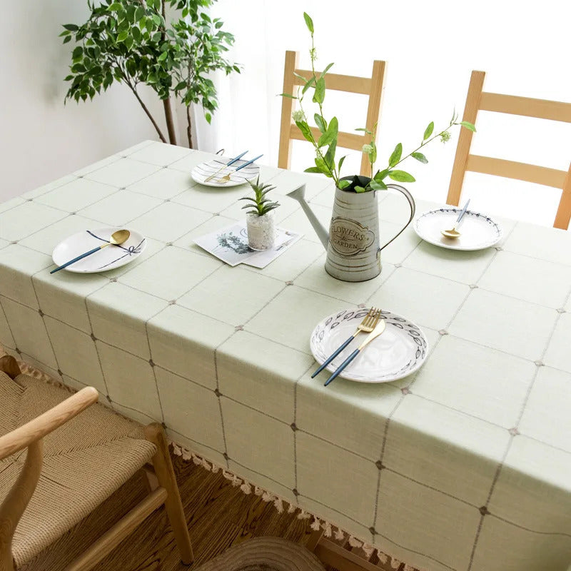 Cotton Linen Stripe Waterproof Rectangular Table Clothe