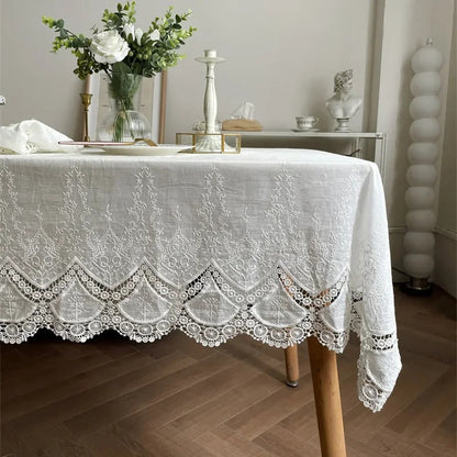 Embroidery 100% Cotton Lace White Flower Tablecloth for Home Wedding Party Decoration Table Cloth Luxurious Table Cover